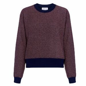 Tanya Taylor Metallic Knit Palm Crewneck Sweater